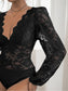 Women Perfee Lace Plunge Long Sleeve Bodysuit nicholesgifts