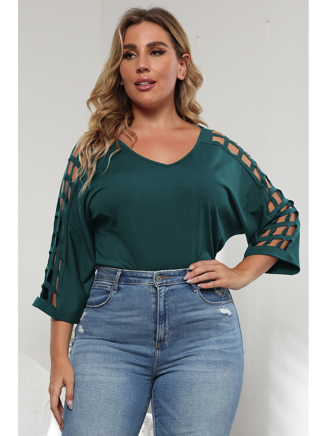 3/4 Sleeve Cutout Detail Top nicholesgifts