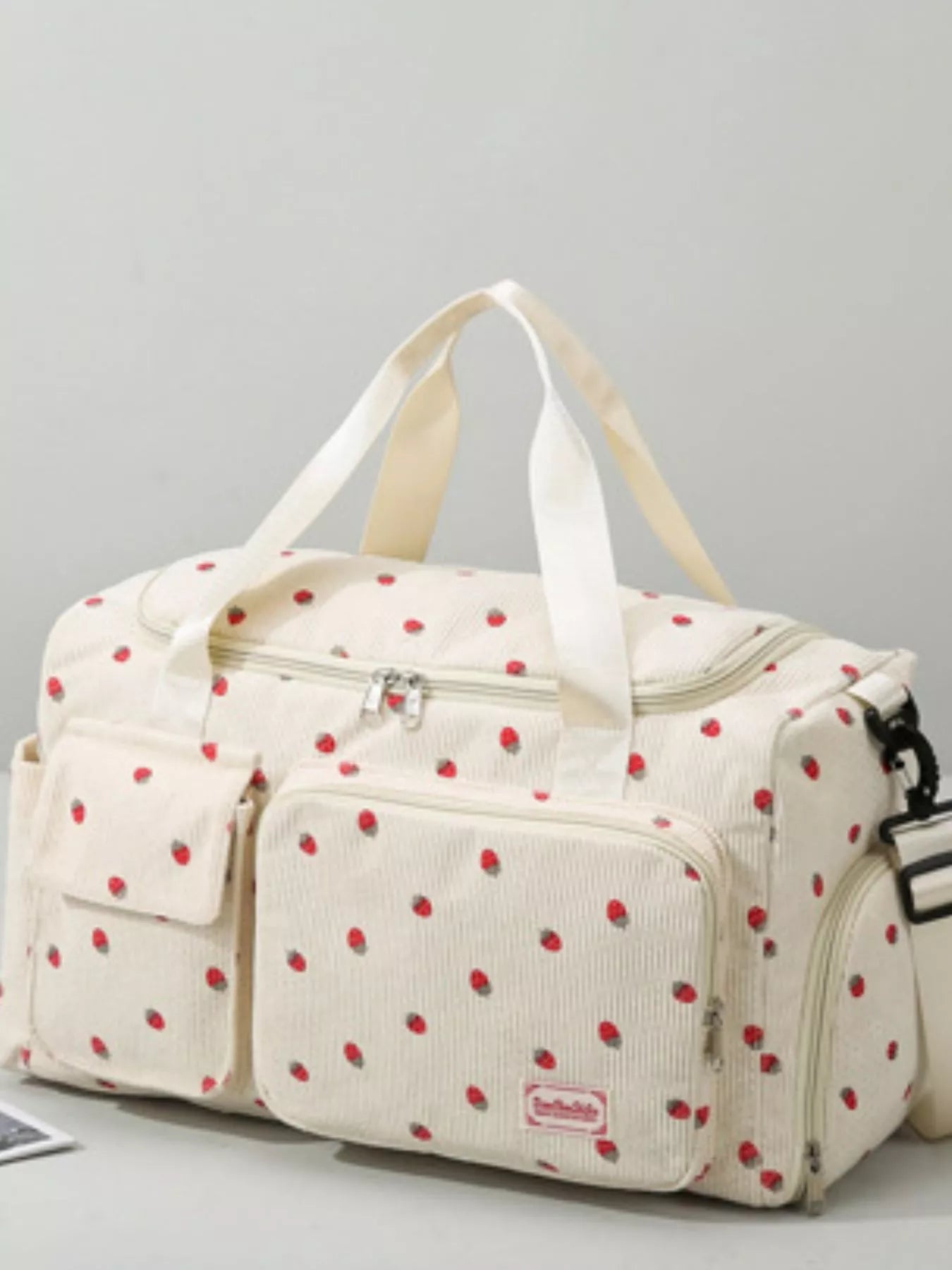 Strawberry Print Corduroy Travel Bag nicholesgifts