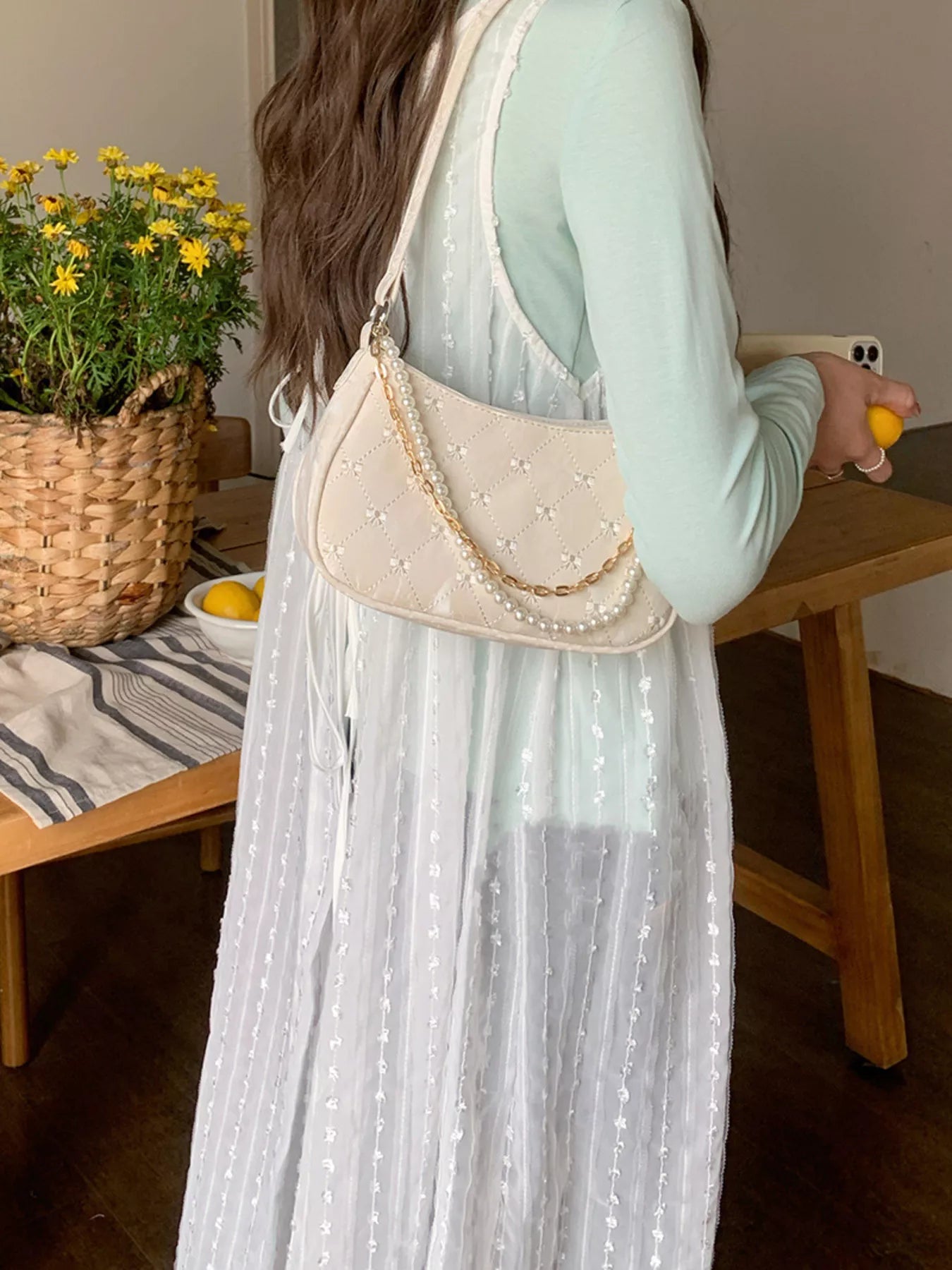 Pearl Chain Shoulder Bag nicholesgifts