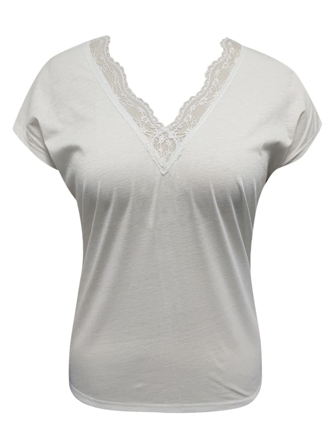 Full Size Lace Detail V-Neck Short Sleeve Blouse nicholesgifts