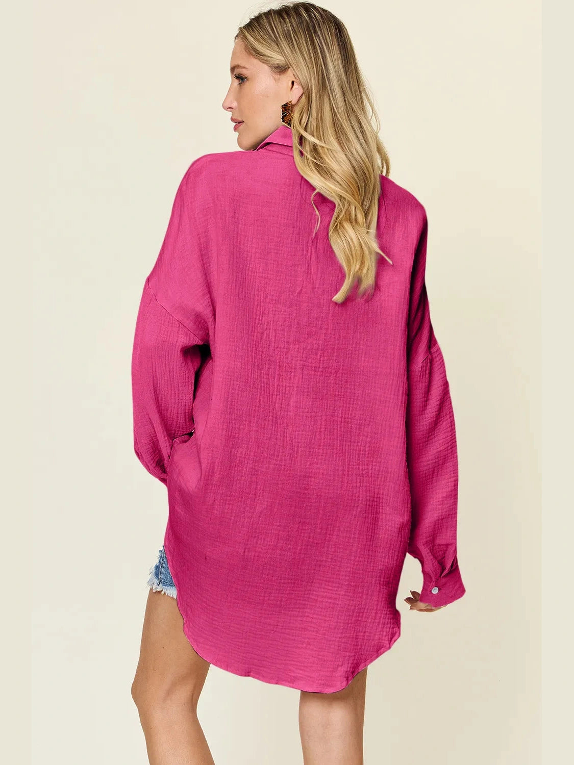 Double Take Full Size Pocketed Texture Button Up Shirt