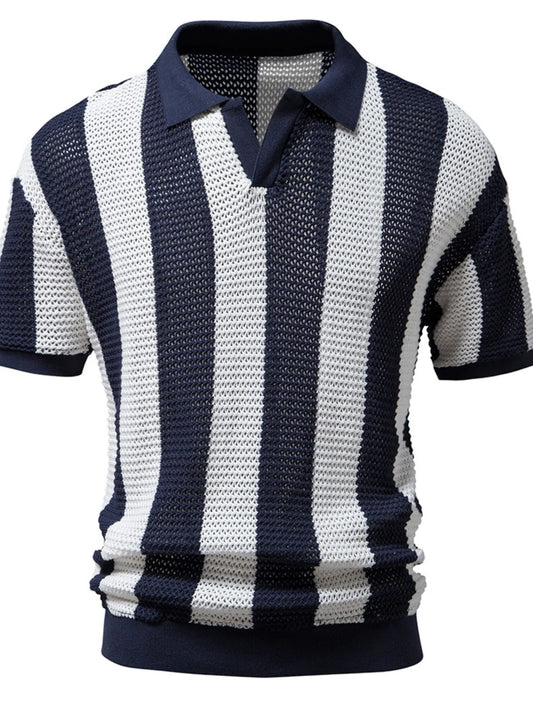 Men's Striped Short Sleeve Knit Polo Trendsi