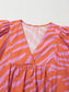 Zebra Stripe Print Ruched Cuff Half Sleeve V Neck Blouse nicholesgifts