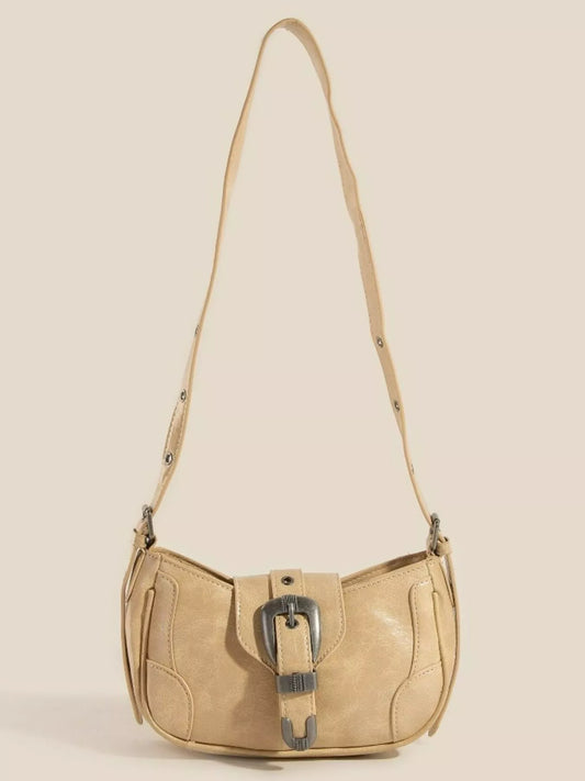 Fame Western Buckle Accent Multi Panel Shoulder Bag nicholesgifts