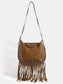 Fame Rivet Trim Suede Fringe Shoulder Bag nicholesgifts