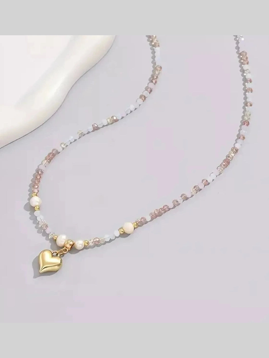 Women Bead Heart Pendant Necklace nicholesgifts