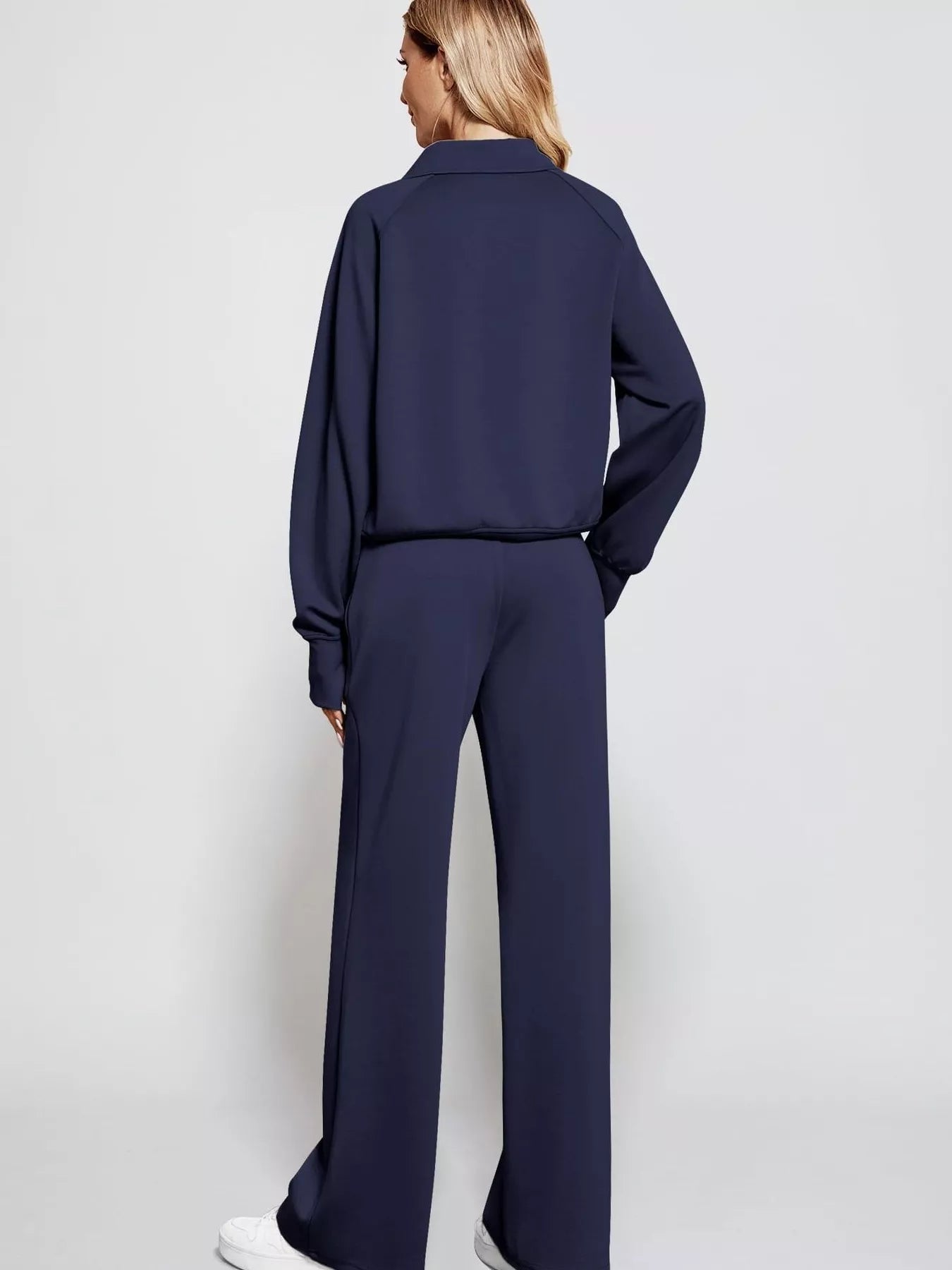 Full Size Half-Zip Sweatshirt and Wide-Leg Pants Set Plus Size Trendsi
