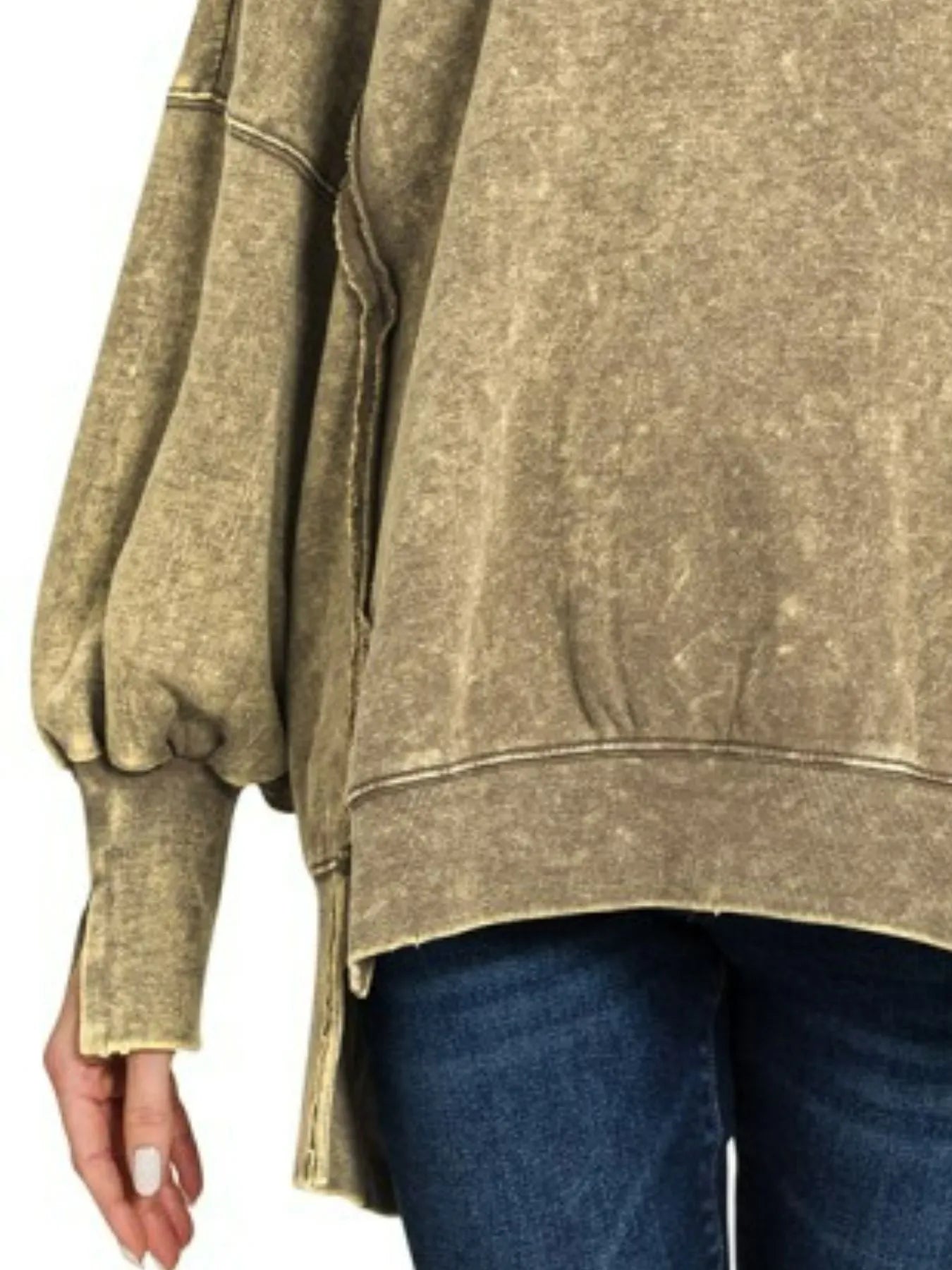 Zenana Acid Wash Exposed-Seam High Low Sweatshirt