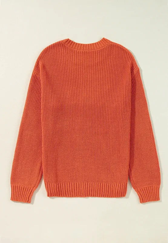 THANKS GIVING Round Neck Long Sleeve Sweater Trendsi