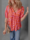 Zebra Stripe Print Ruched Cuff Half Sleeve V Neck Blouse nicholesgifts