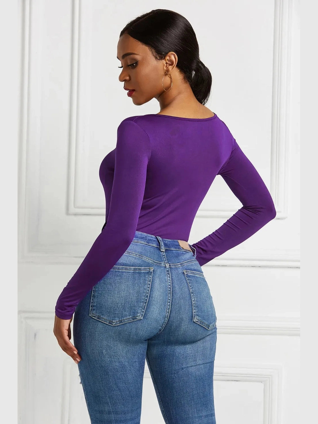 Half Zip Scoop Neck Long Sleeve Bodysuit nicholesgifts