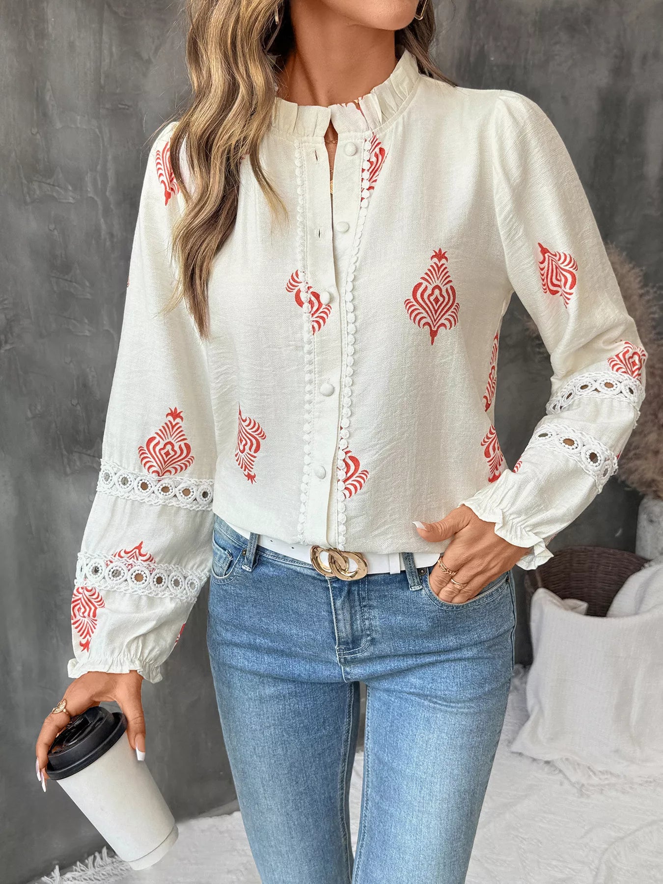 Lace Detail Long Sleeve Shirt
