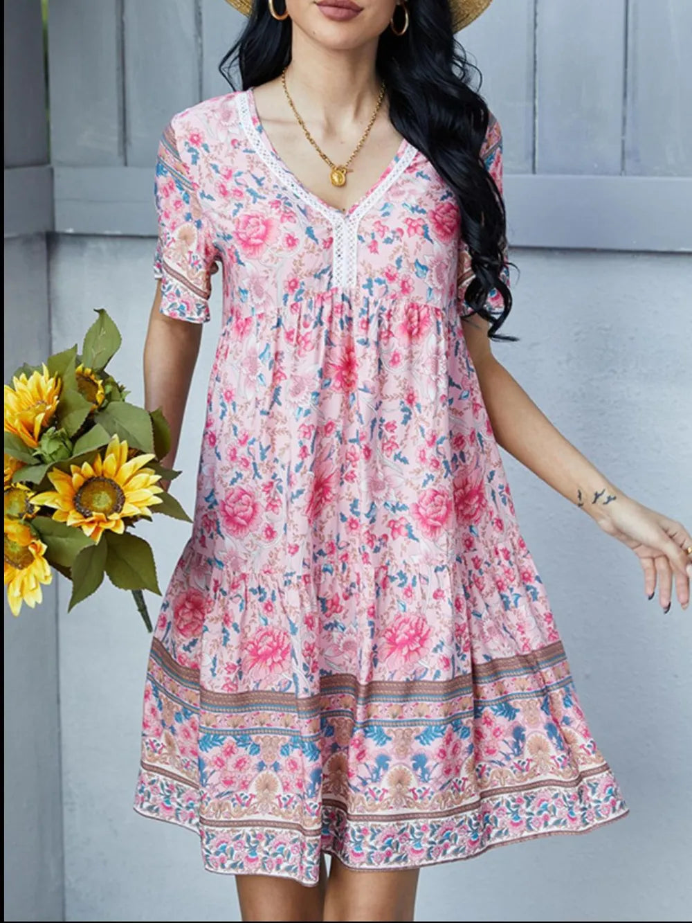 Floral Print V-Neck Summer Dress NicholesGifts