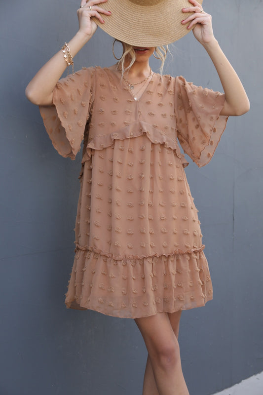 Swiss Dot V-Neck Flutter Sleeve Mini Dress NicholesGifts