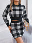 Plaid Round Neck Top and Skirt Sweater Set nicholesgifts
