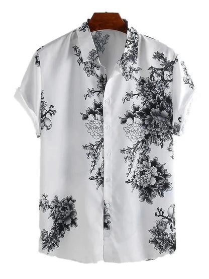 Men's Full Size Printed Short Sleeve Casual Shirt Plus Size nicholesgifts