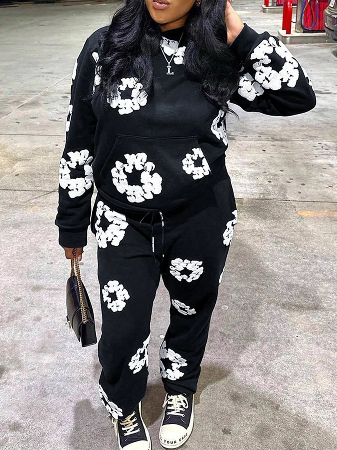 Printed Long Sleeve Hoodie and Pants Set Trendsi