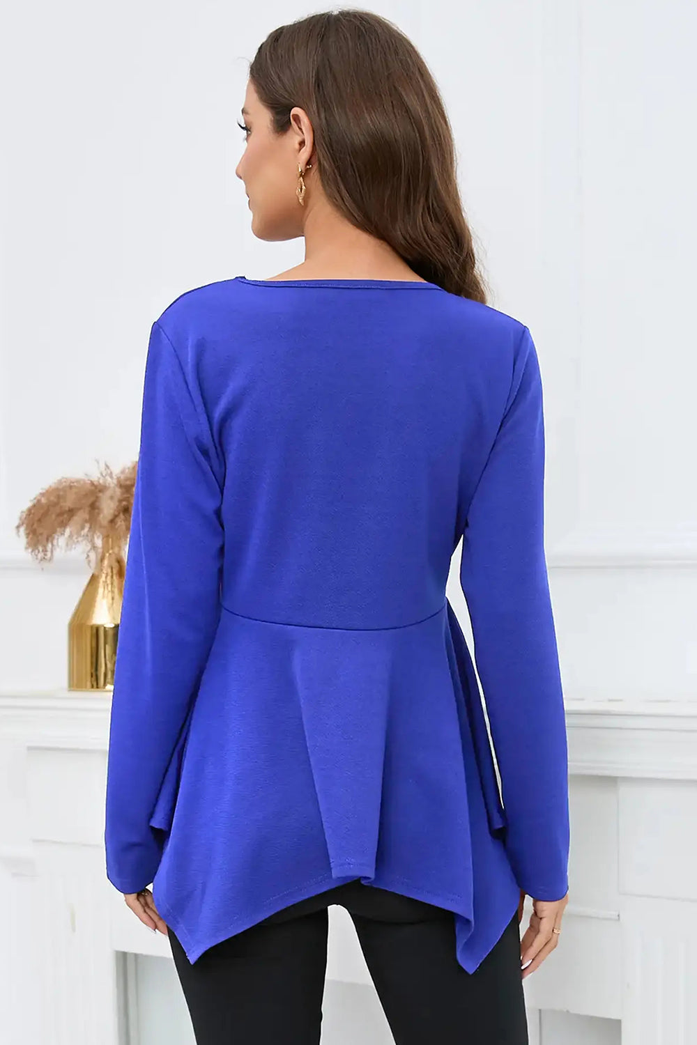 Peplum Round Neck Long Sleeve Blouse nicholesgifts