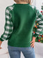 Reindeer Plaid Round Neck Long Sleeve Sweater nicholesgifts