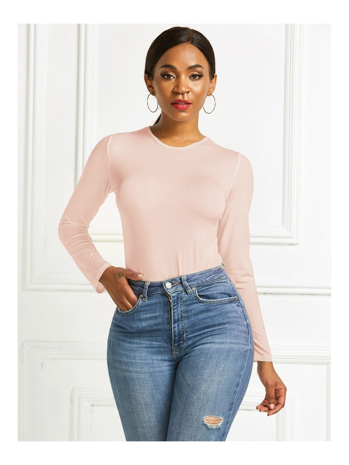 Round Neck Long Sleeve Bodysuit nicholesgifts