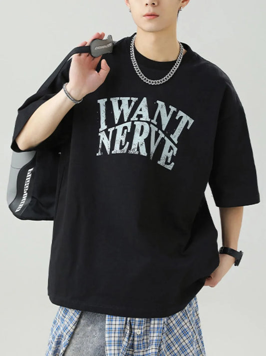 Men's Plus Size Round Neck Letter Graphic T-Shirt Trendsi