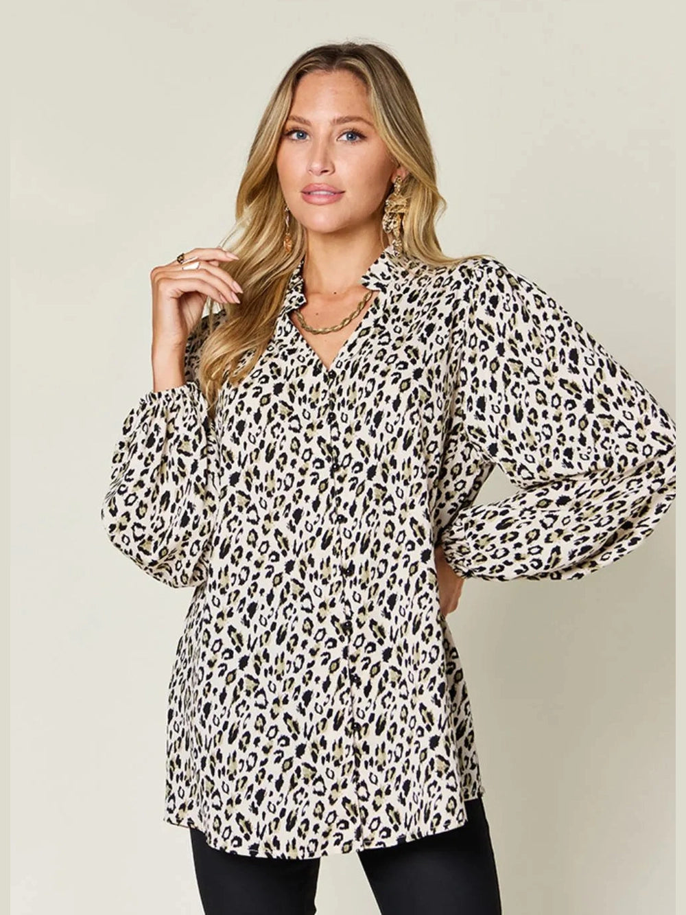 Double Take Full Size Leopard Long Sleeve Blouse nicholesgifts