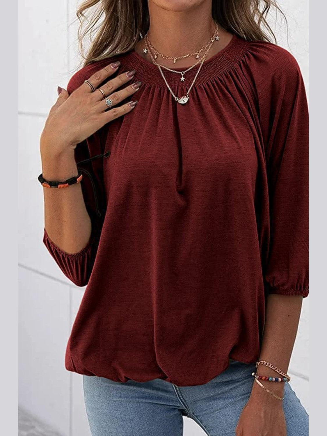 Gathered Detail Round Neck T-Shirt