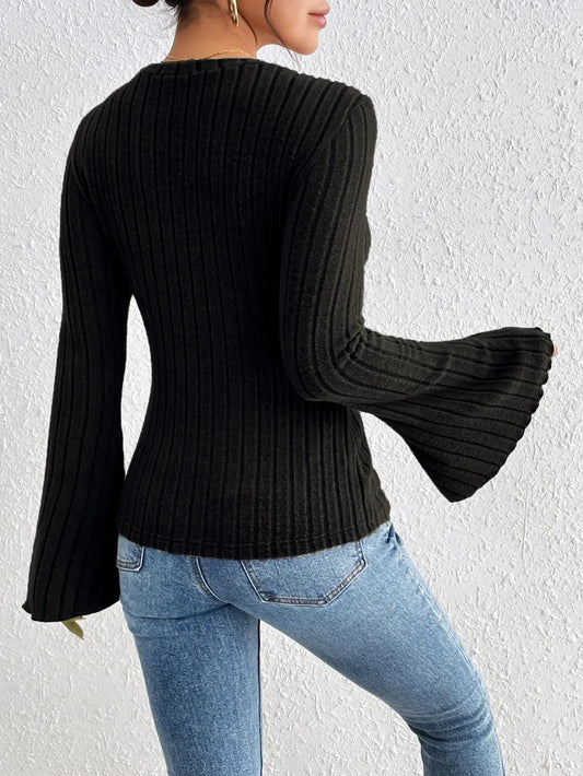 Honey Round Neck Flare Sleeve T-Shirt nicholesgifts