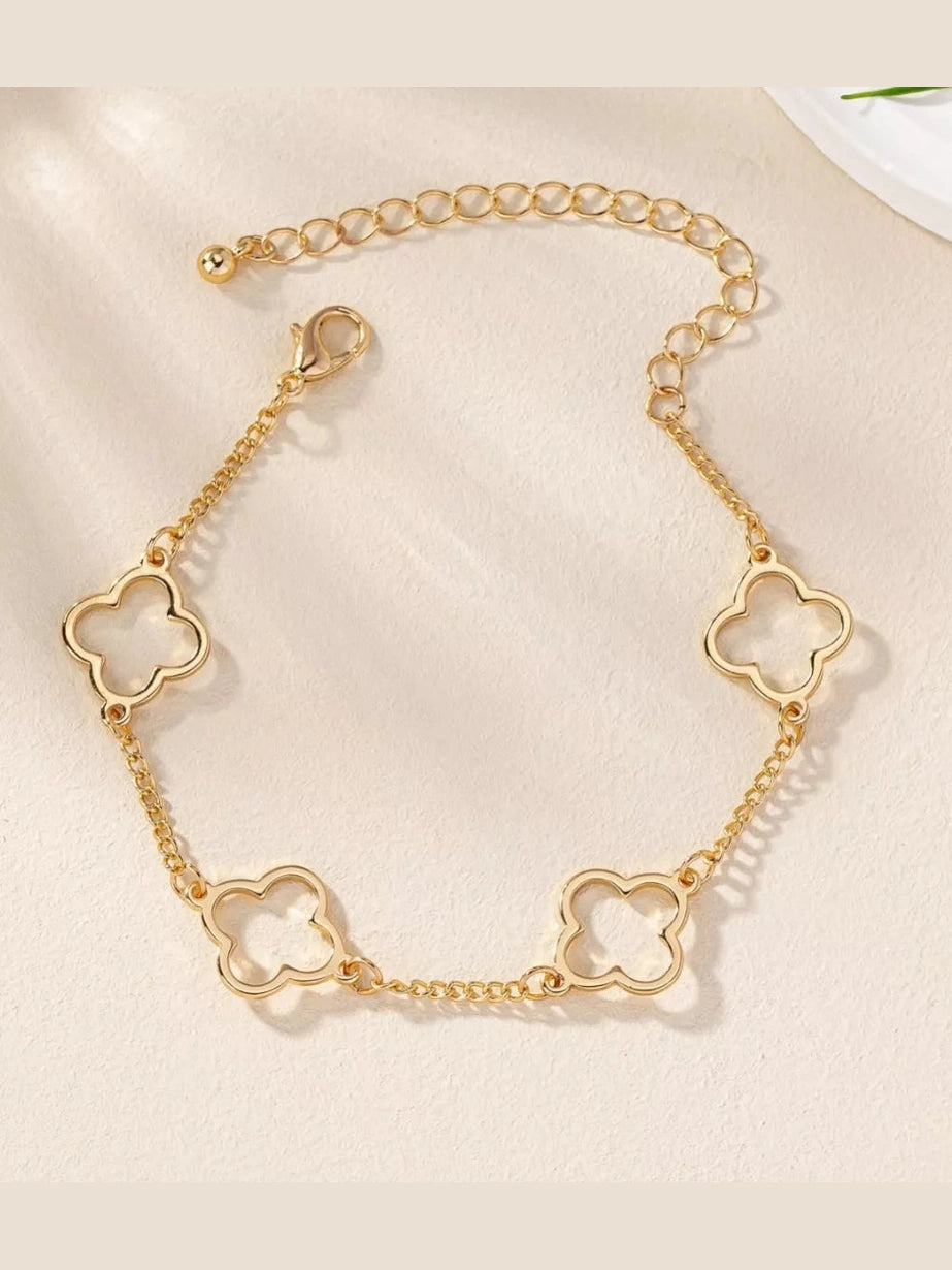 18K Gold-Plated Four Leaf Clover Bracelet nicholesgifts