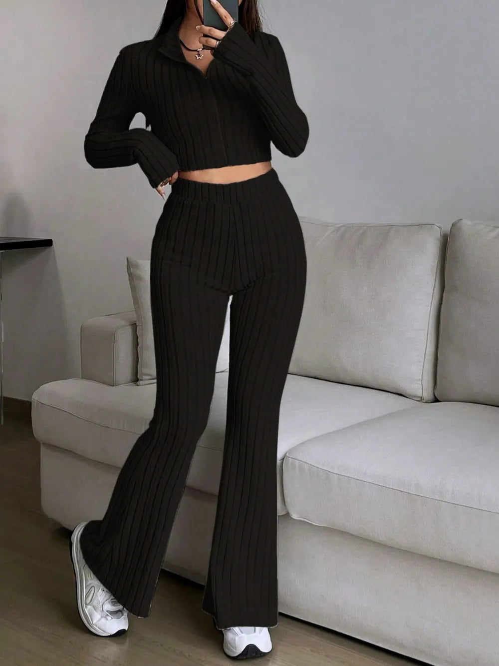 Honey Zip Up Long Sleeve Top and Pants Set nicholesgifts