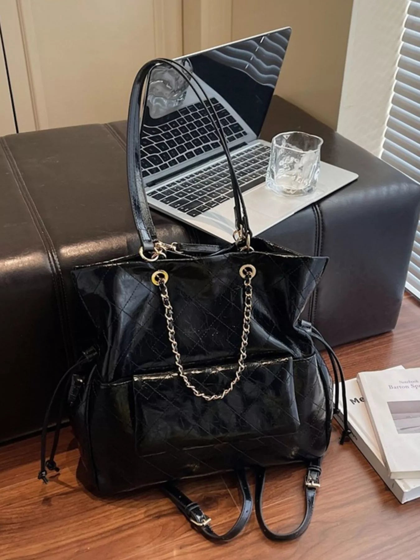 Quilted Chain Decor Backpack Bag nicholesgifts