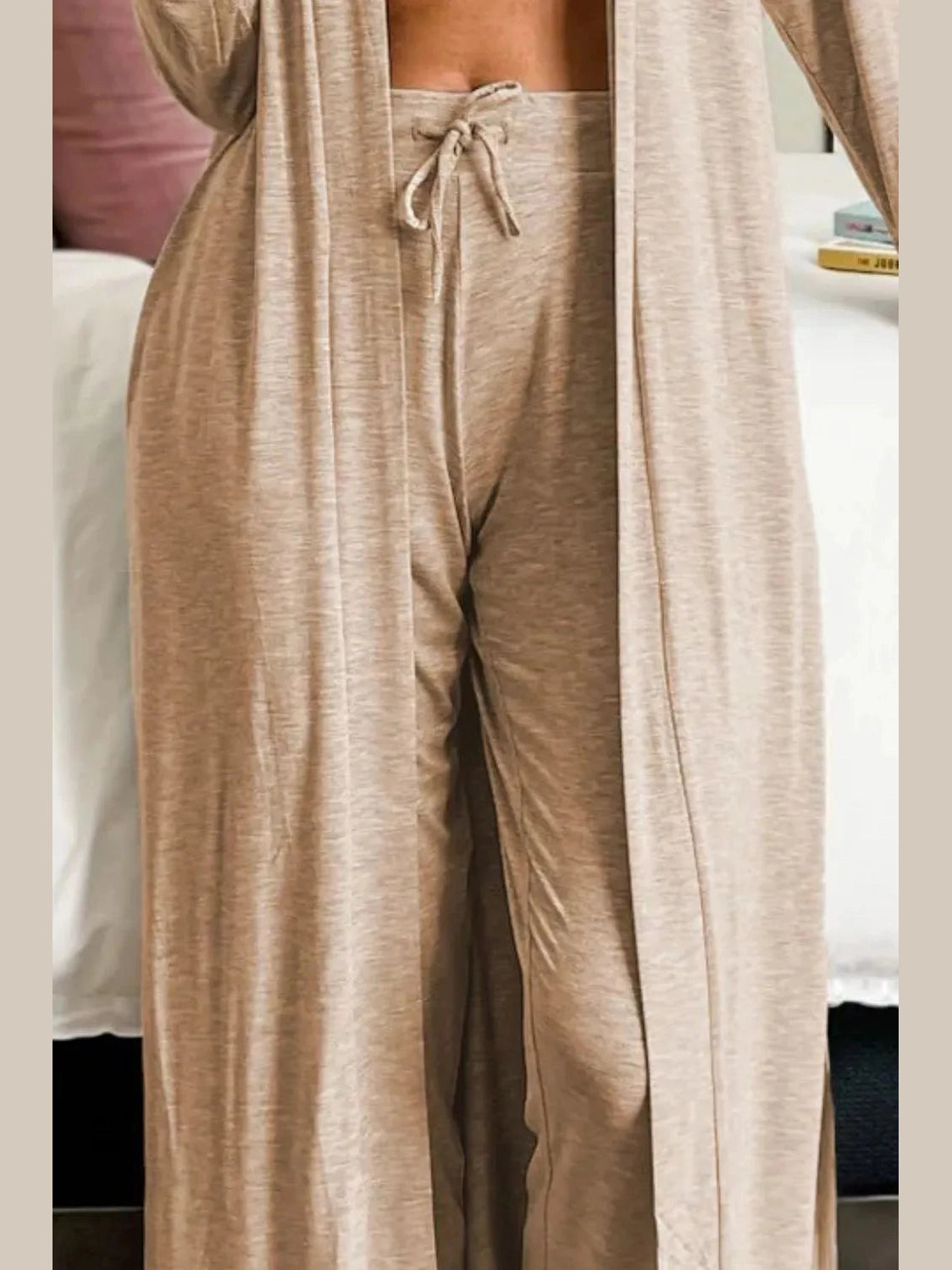 Open Front Long Sleeve Cardigan and Pants Lounge Set nicholesgifts