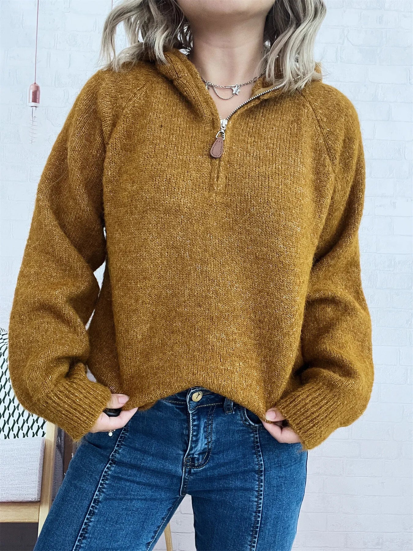Quarter Zip Ribbed Hem Sweater