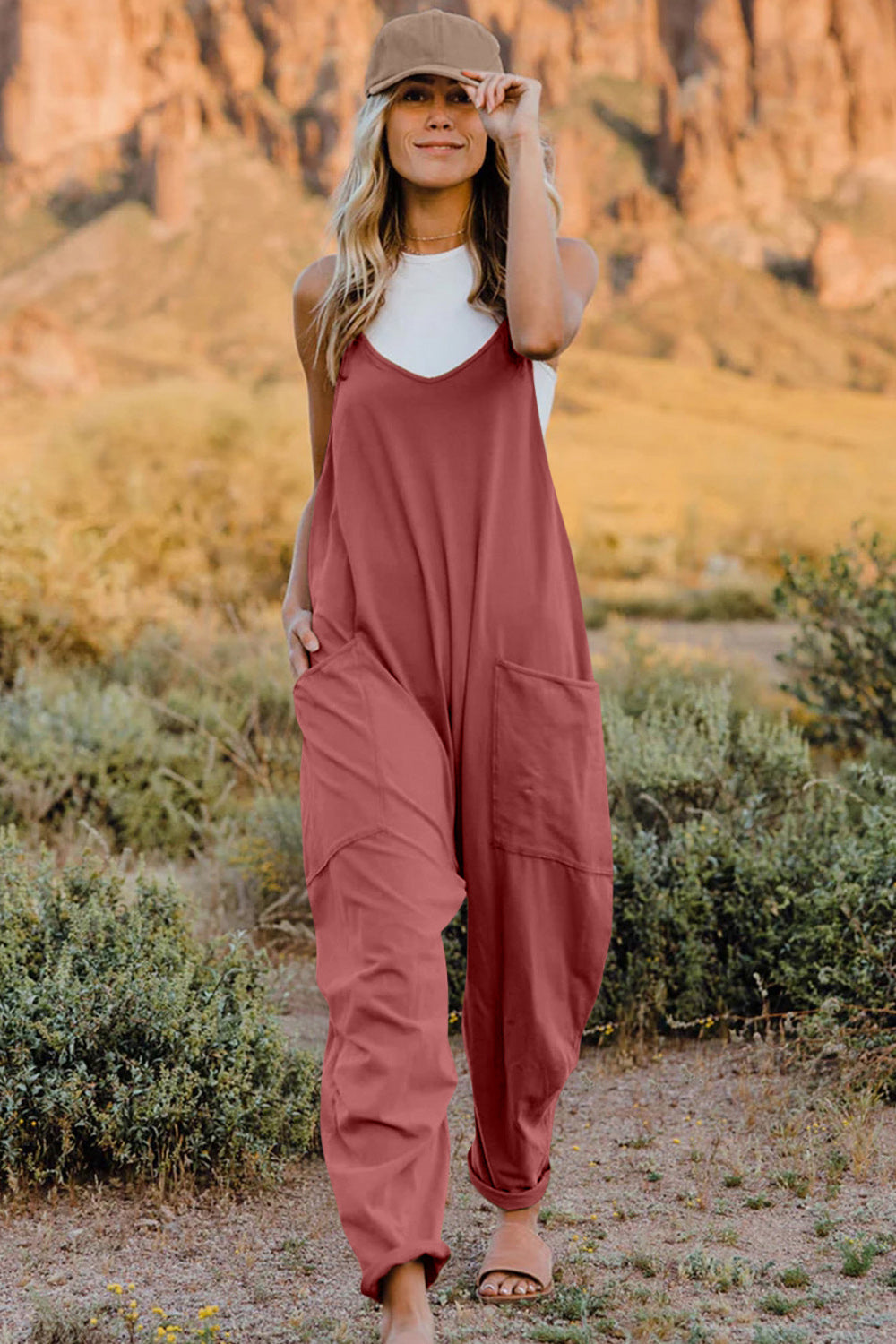 Double Take Full Size V-Neck Sleeveless Jumpsuit with Pockets NicholesGifts