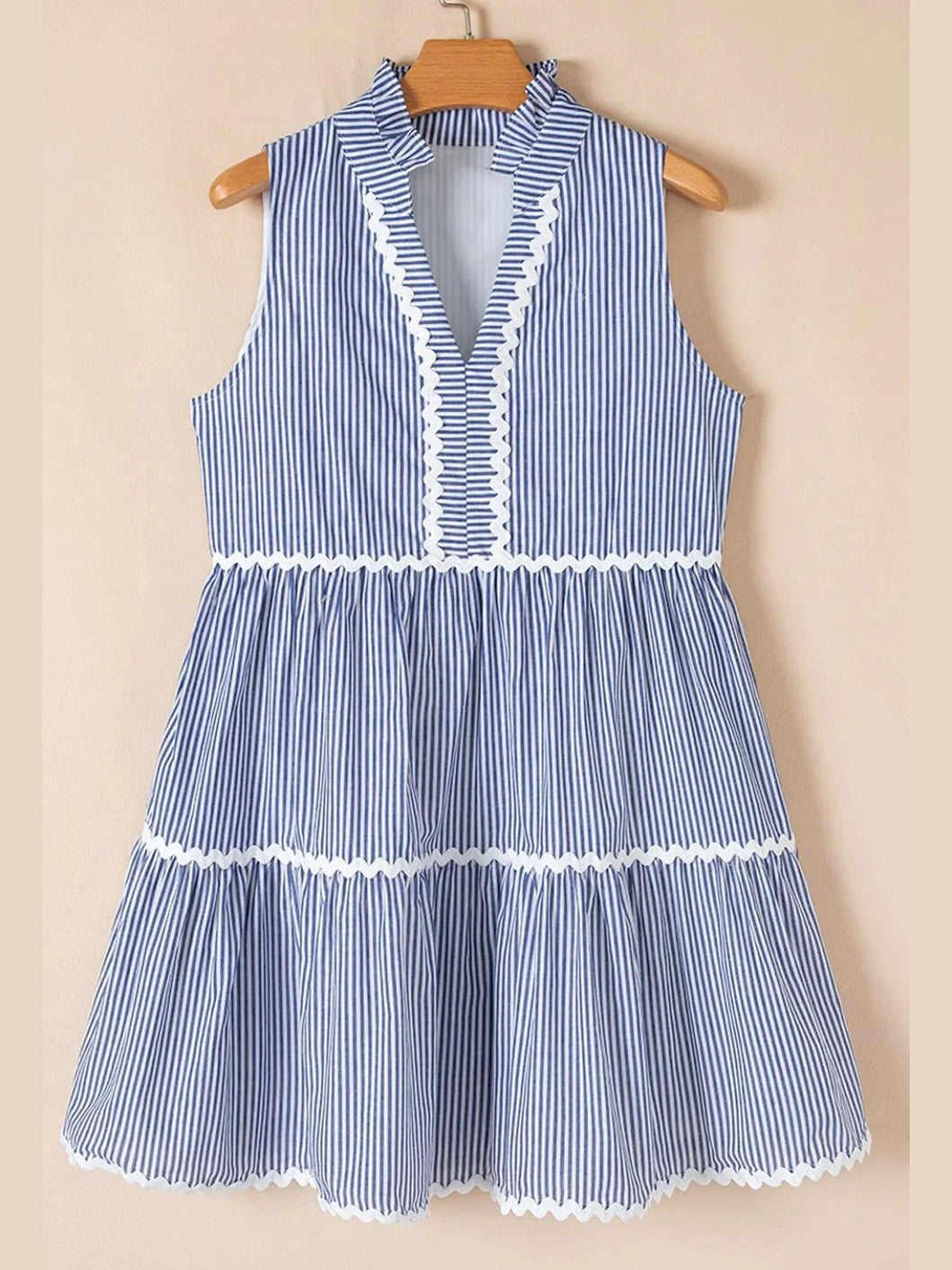 Stripe Sleeveless Notched Ric Rac Mini Dress NicholesGifts