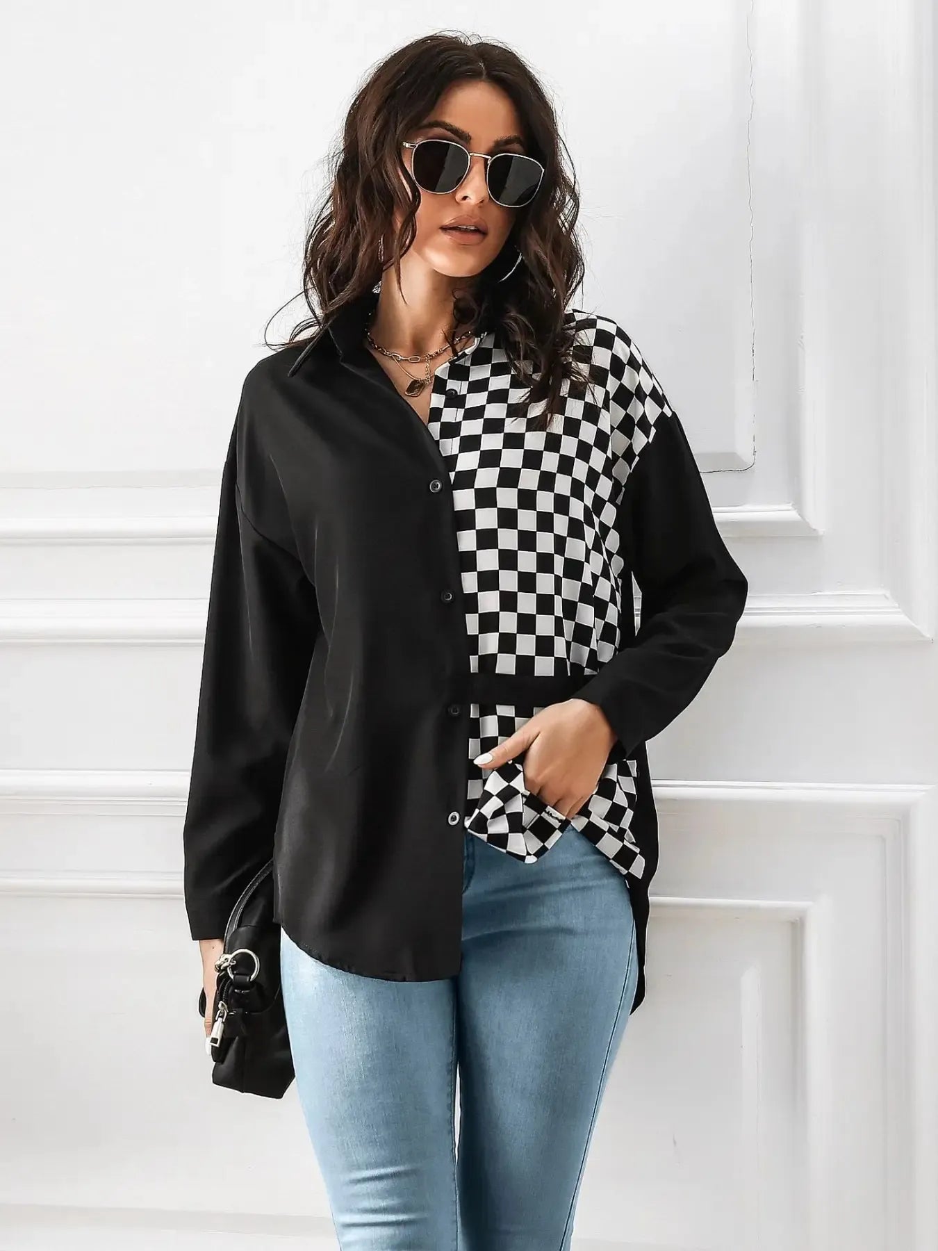 Checkered Pattern Long Sleeve Shirt Trendsi