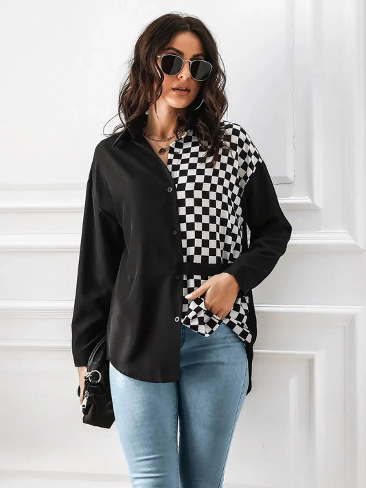 Checkered Pattern Long Sleeve Shirt Trendsi