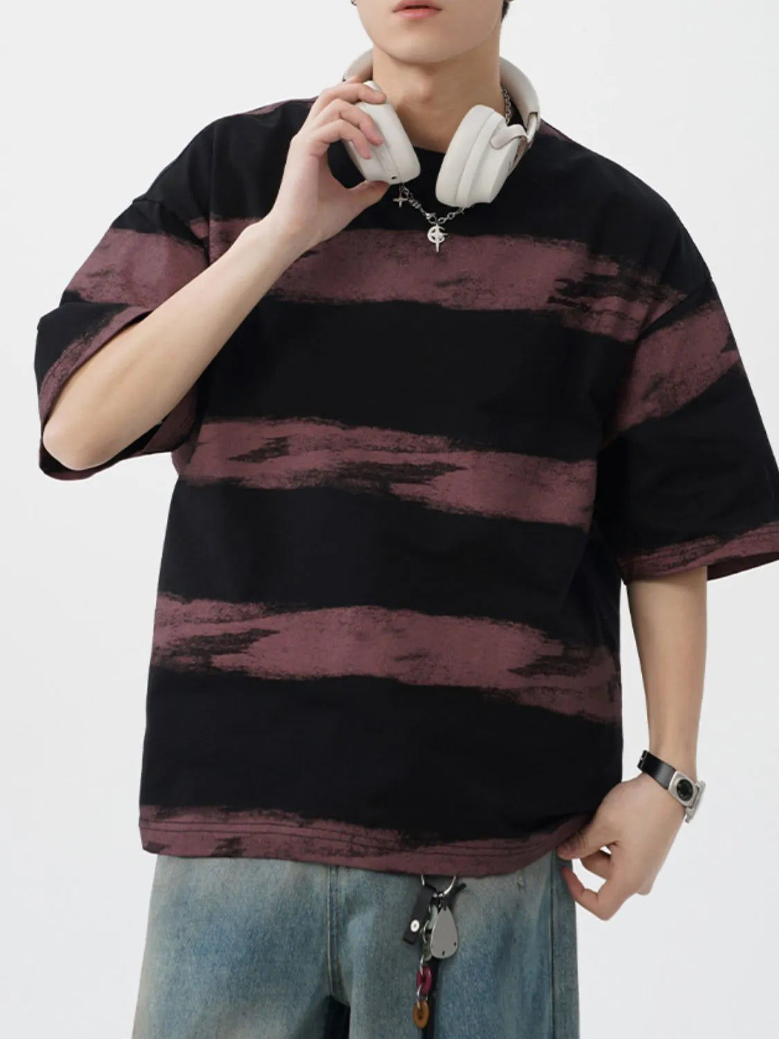 Men's Plus Size Basic style Round Neck Striped T-Shirt NicholesGifts