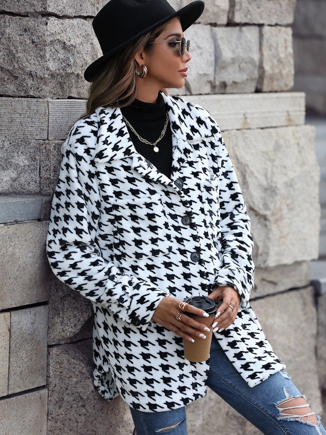 Houndstooth Button Down Jacket nicholesgifts