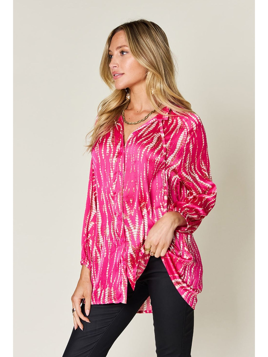 Women Double Take Full Size Printed Button Up Long Sleeve Shirt nicholesgifts