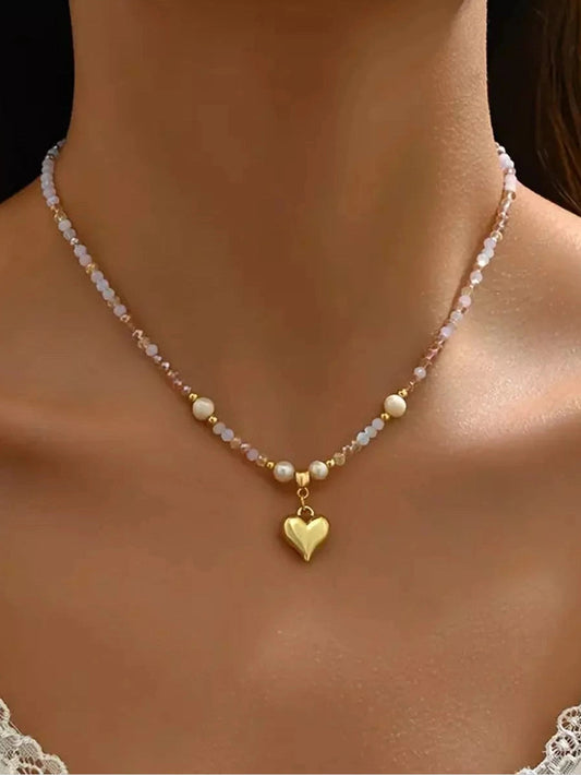 Women Bead Heart Pendant Necklace nicholesgifts