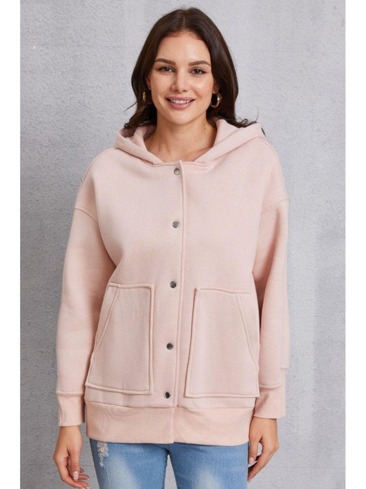 NicholesGifts Women Snap Down Dropped Shoulder Hoodie NicholesGifts