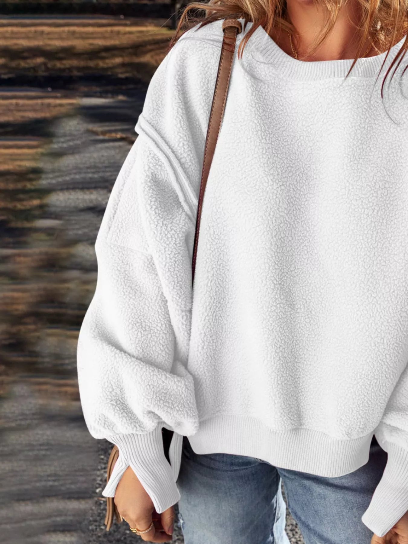 Round Neck Dropped Shoulder Sweatshirt Trendsi