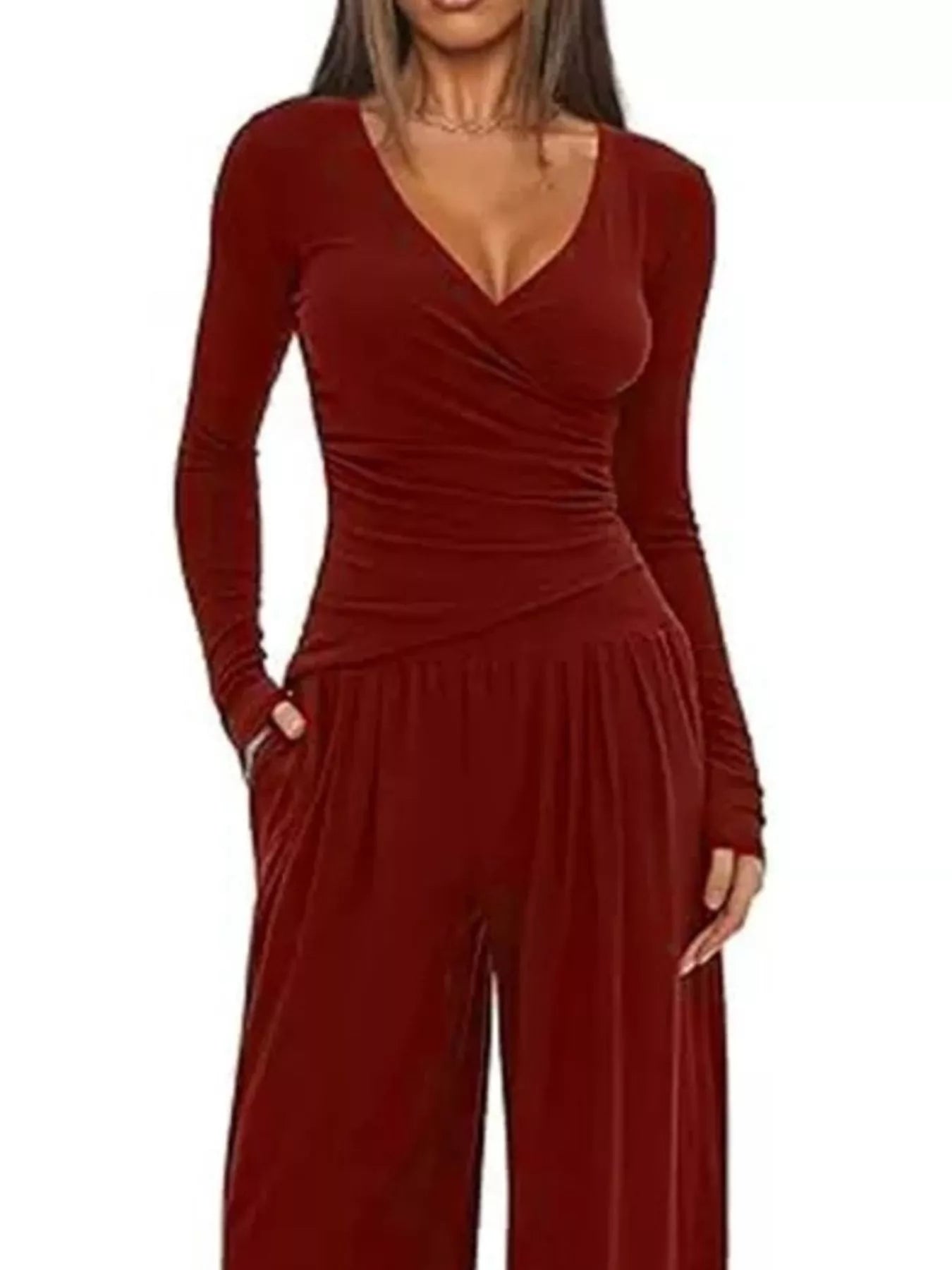 Casual Long Sleeve Top and Wide Leg Pants Set nicholesgifts