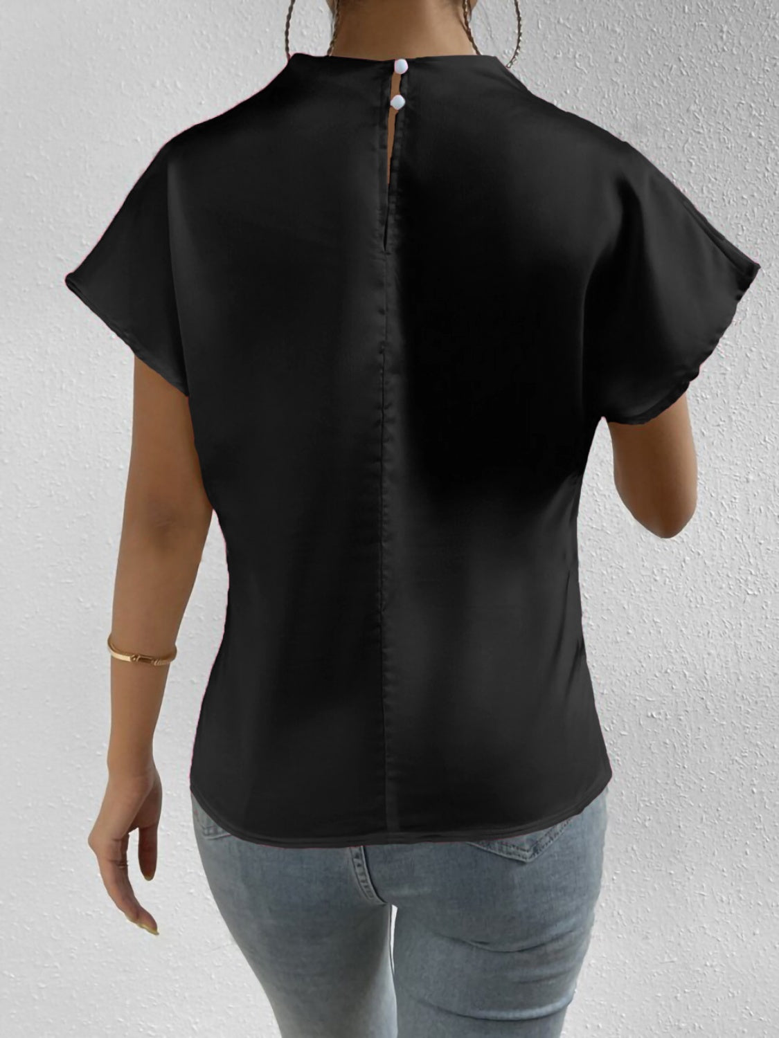 Women Ruched Mock Neck Short Sleeve Blouse nicholesgifts