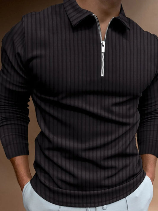 Men‘s Full Size Collared Neck Long Sleeve Polo Plus Size