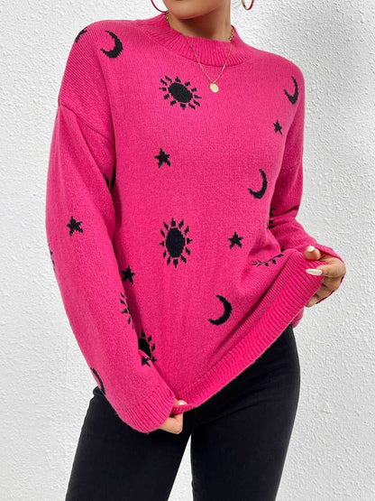 Patterned Drop Shoulder Sweater Trendsi