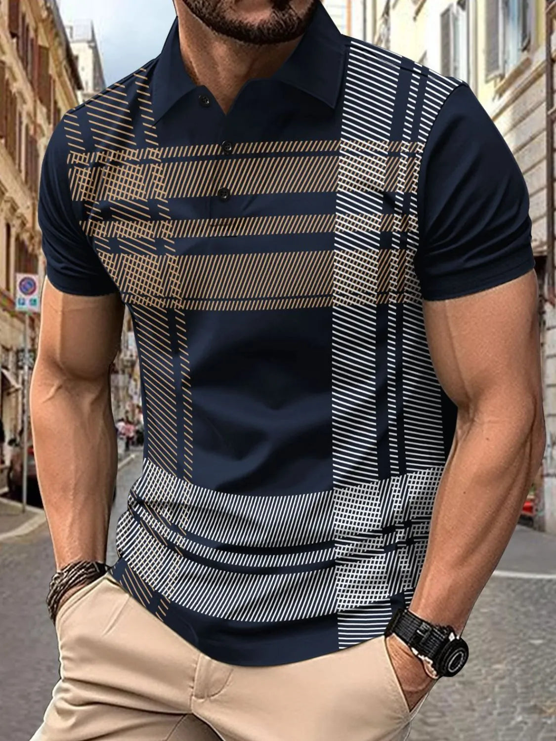 Men's Full Size Button Detail Short Sleeve Polo Plus Size NicholesGifts