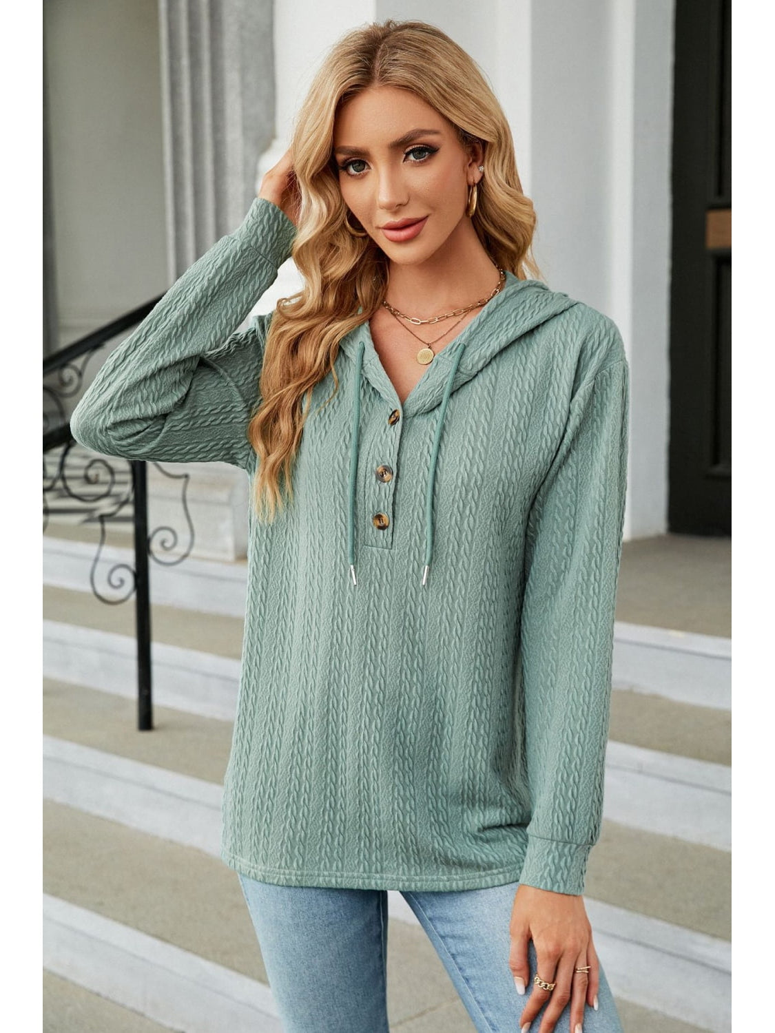 Cable-Knit Long Sleeve Hoodie nicholesgifts